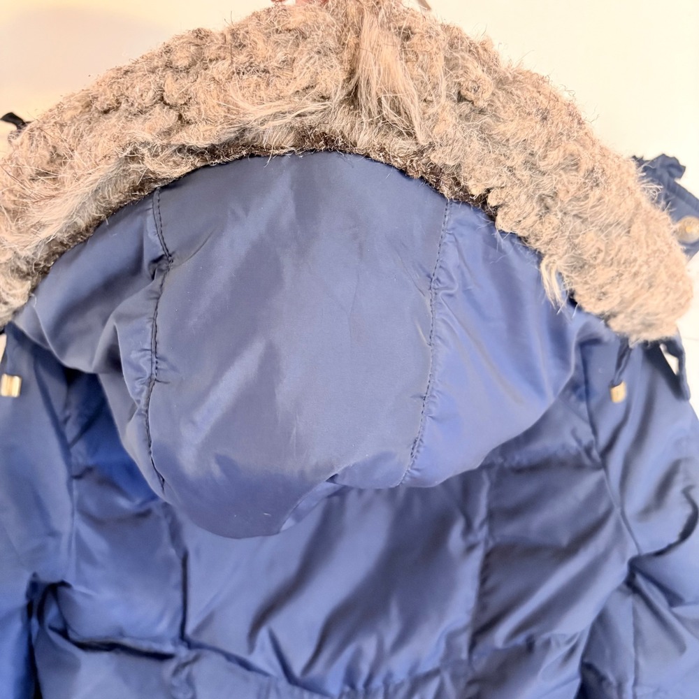 Betsey Johnson Puffer Jacket Blue Faux Fur Trim Hood Down Fill Small - Picture 5 of 16
